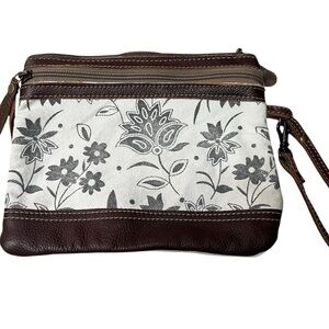 Myra Bag Brown and Creamy Petal Pouch Floral Clutch Wristlet